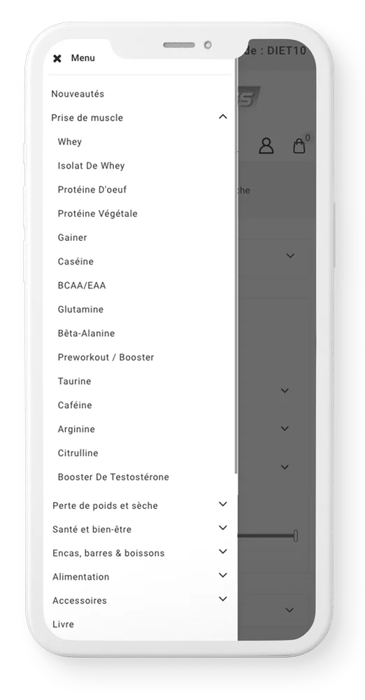 Catégories produits site de nutrition sportive Dietfitness, agence web Powerd Caen