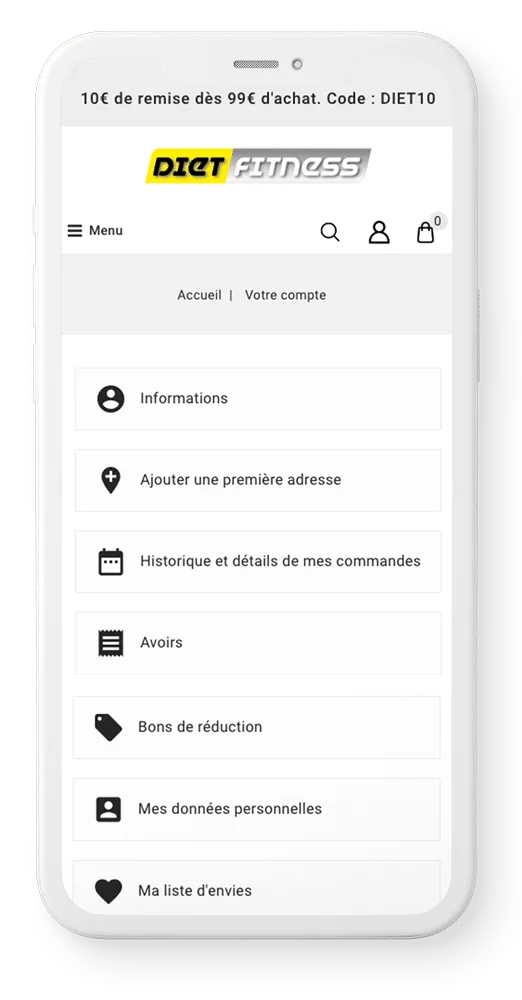 Espace client site de nutrition sportive Dietfitness, agence web Powerd Caen