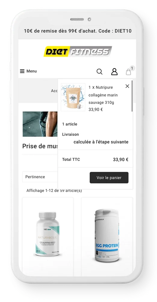 Fonction panier site de nutrition sportive Dietfitness, agence web Powerd Caen