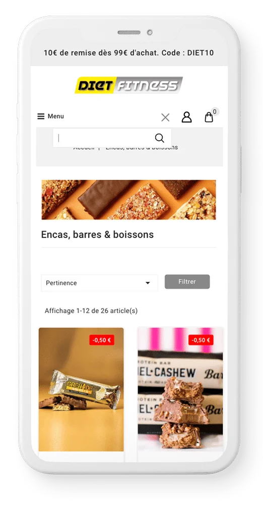 Fonction recherche site de nutrition sportive Dietfitness, agence web Powerd Caen